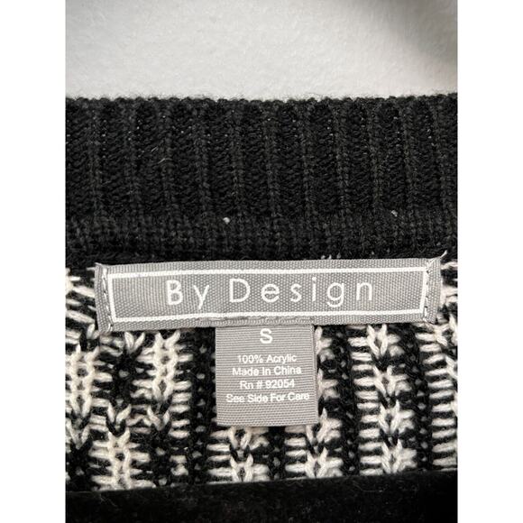 By Design Sweater Womens Small Black White Fringe Chunky Pullover Geo Casual - Picture 4 of 7
